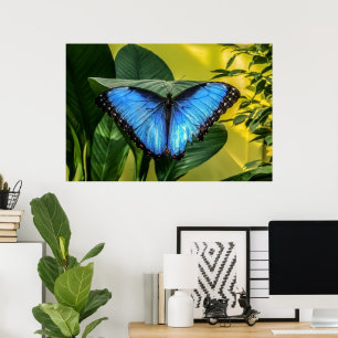 Poster Papillon bleu Morpho Floral Nature Art