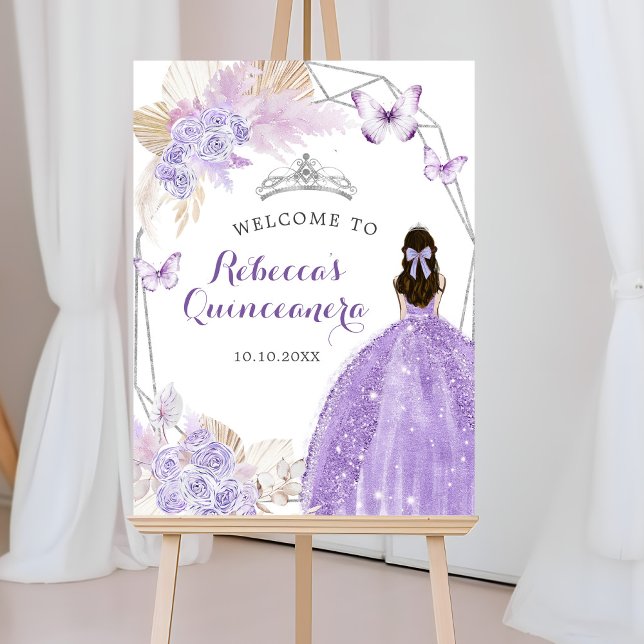 Poster Papillon Boho en argent violet Quinceañera Bienven (Créateur téléchargé)