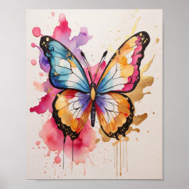 Poster Papillon coloré avec éclaboussure artistique