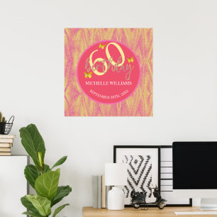 Poster Papillon de calligraphie élégant doré scintillant 