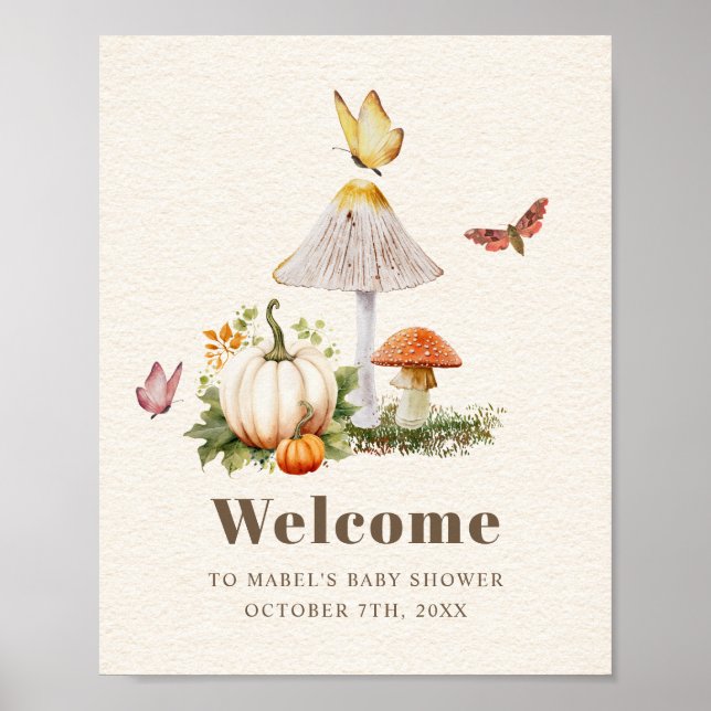 Poster Papillon de champignons Baby shower Citrouille de  (Devant)