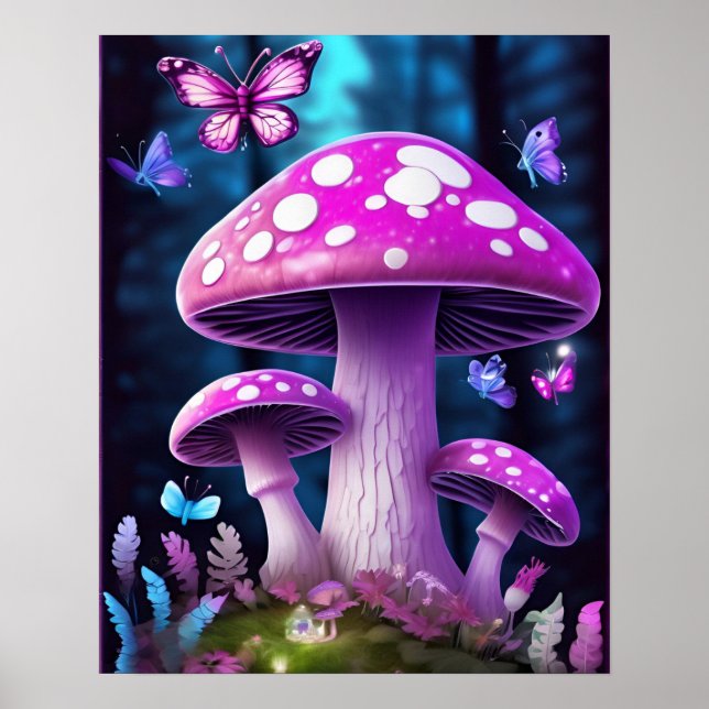 Poster Papillon de champignons Forêt enchantée COULEUR PU (Devant)
