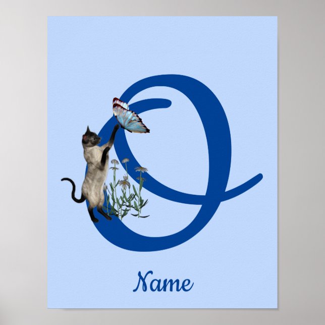 Poster Papillon de chat siamois monogramme initiale O nom (Devant)