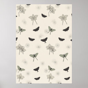 Poster Papillon de nuit sage neutre Motif botanique Art