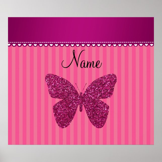 Poster Papillon de parties scintillant rose nom personnal (Devant)