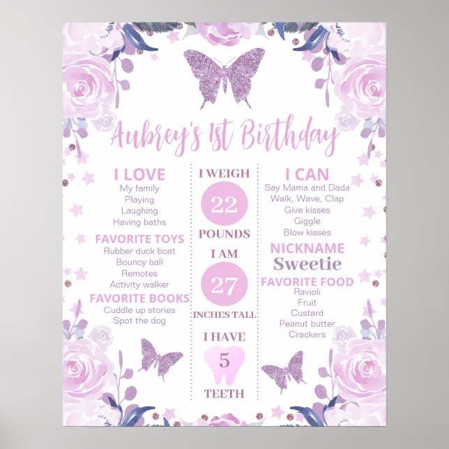 Poster Papillon de Parties scintillant violet Anniversair (Devant)