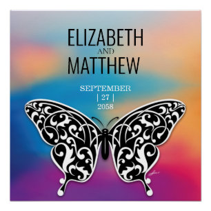 Poster Papillon élégant et design de coucher de soleil co