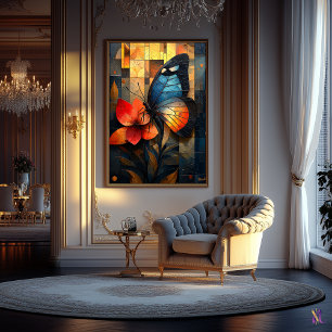 Poster Papillon en verre tendu sur une fleur vibrante