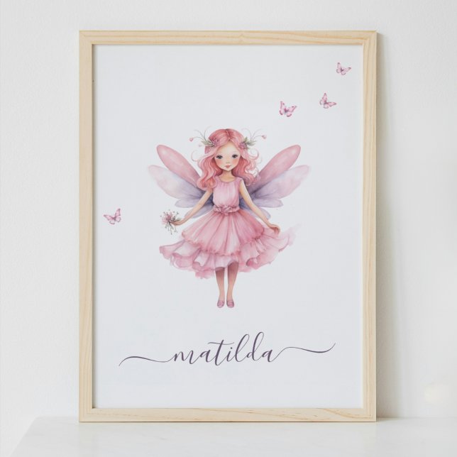 Poster Papillon Fée Whimsical Nom de la pépinière rose (Créateur téléchargé)