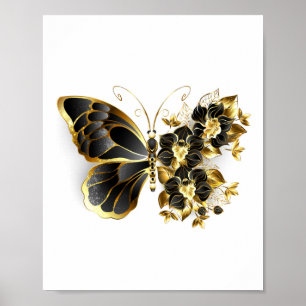 Poster Papillon fleur d'or avec orchidée noire