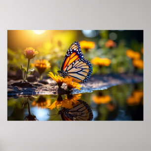Poster Papillon Fleur Nature Serene Tranquille
