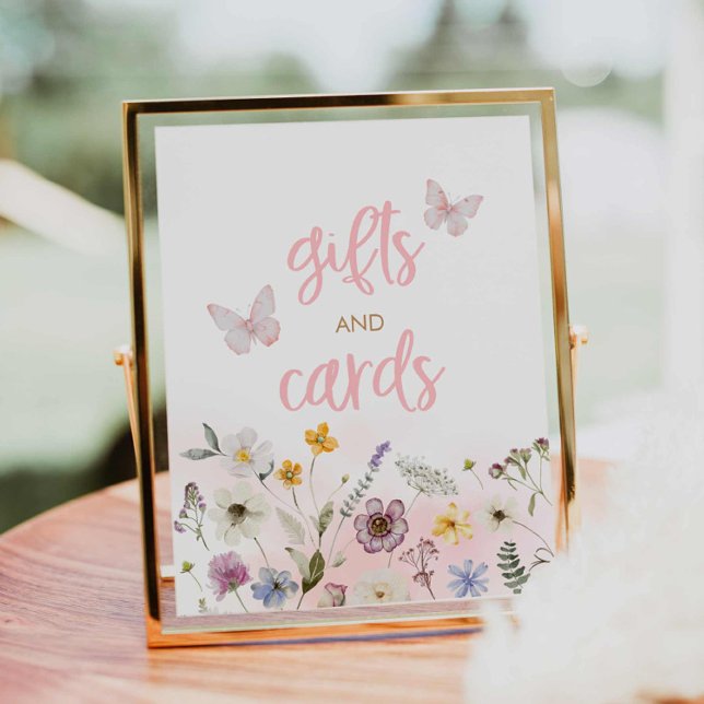 Poster Papillon Fleur sauvage Baby showers cadeaux et car (Butterfly and Wildflower gifts and cards baby shower sign)