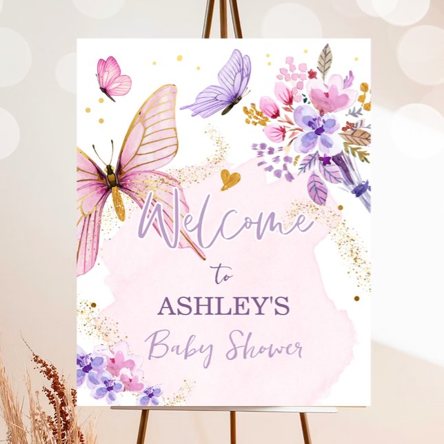 Poster Papillon Floral Garden Fille Baby shower Bienvenue (Créateur téléchargé)