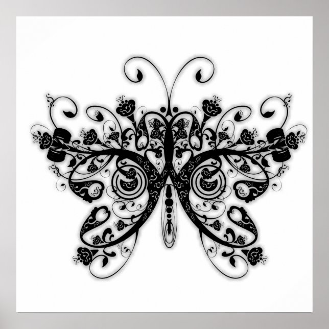 Poster Papillon floral - Noir & Blanc (Devant)
