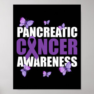 Poster Papillon guerrier violet ruban cancer pancréatique