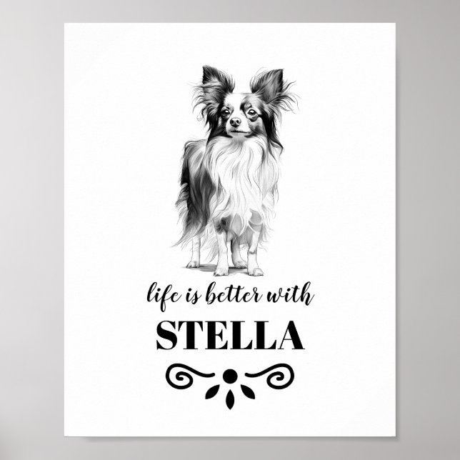 Poster Papillon Life est meilleur avec Custom Dog Name (Devant)
