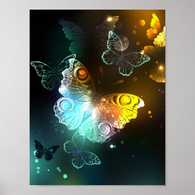 Poster Papillon lumineux et papillons de nuit (Devant)