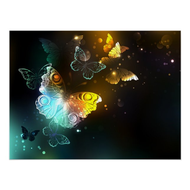Poster Papillon lumineux et papillons de nuit (Devant)