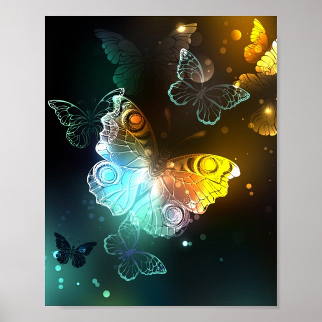 Poster Papillon lumineux et papillons de nuit (Devant)
