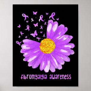 Poster Papillon marguerrier violet ruban Fibromyalgie