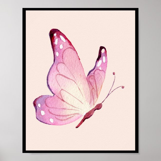Poster Papillon minimaliste rose moderne (Devant)