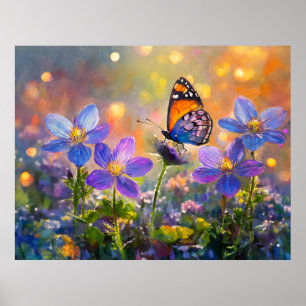 Poster Papillon minuscule sur les Fleurs sauvages au leve