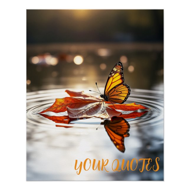 Poster Papillon monarque sur feuille d'automne (Devant)