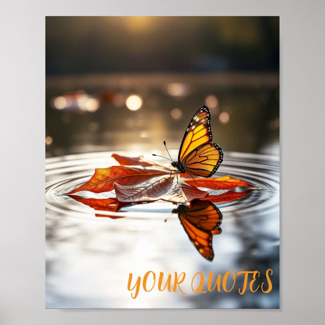 Poster Papillon monarque sur feuille d'automne (Devant)
