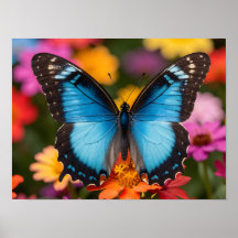 Papillon Morpho Bleu Art Floral Botanique Photo