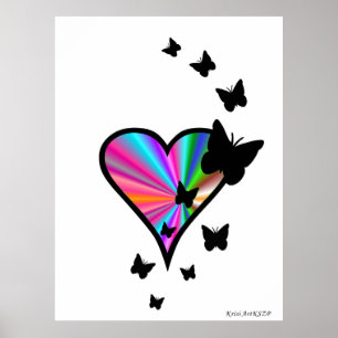 Poster Papillon noir sur Rainbow Heart