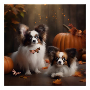 Poster Papillon Puppy Automne Citrouille de plaisir