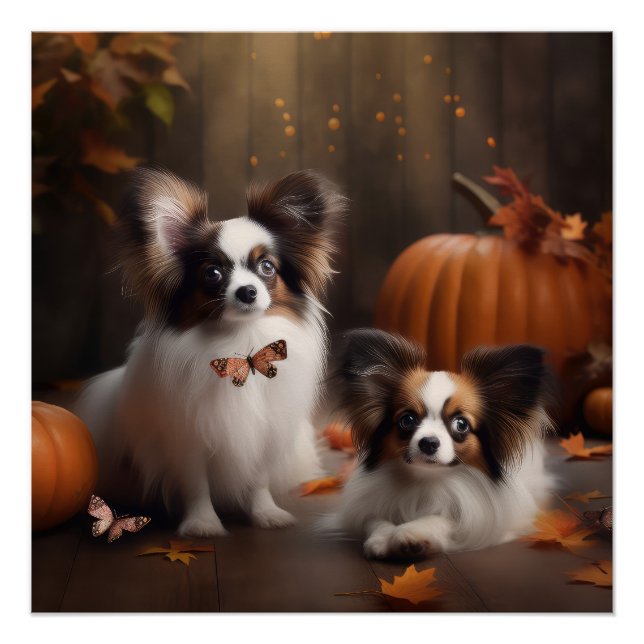 Poster Papillon Puppy Automne Citrouille de plaisir (Devant)