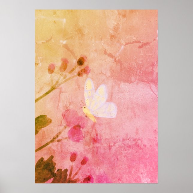 Poster Papillon rose (Devant)