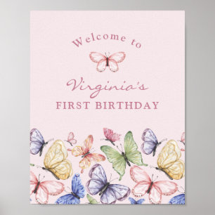 Poster Papillon Rose Anniversaire