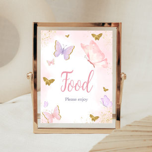 Poster Papillon rose Or Nourriture de printemps