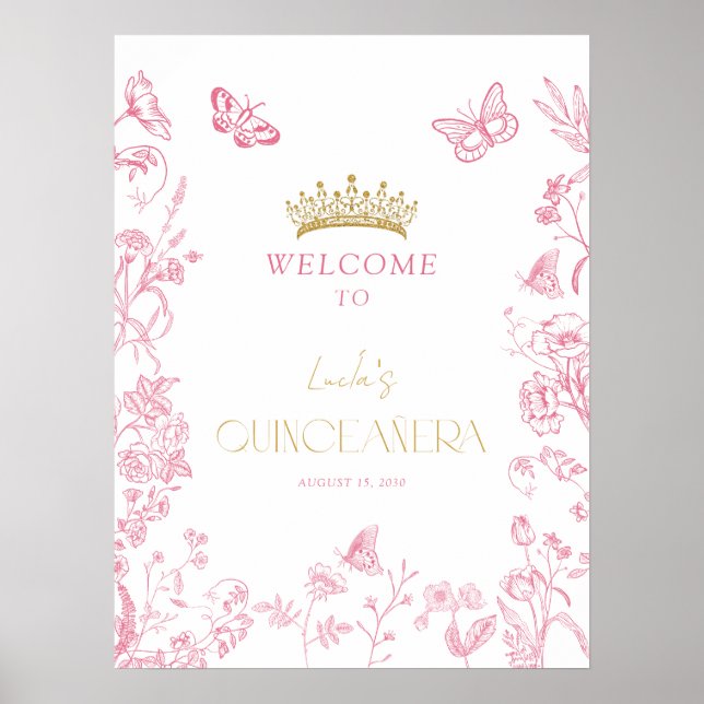 Poster Papillon rose or Quinceañera Accueil (Devant)