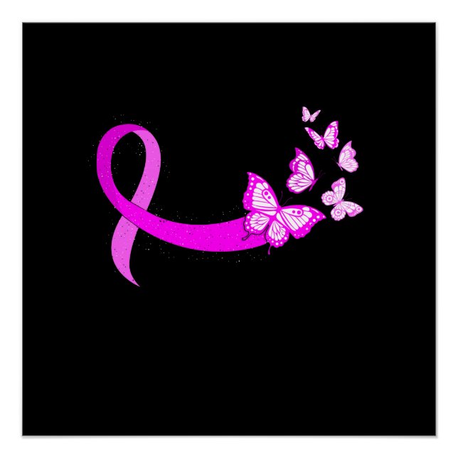Poster Papillon rose Ruban Sensibilisation au cancer du s (Devant)