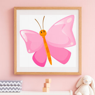 Poster Papillon rose souriant