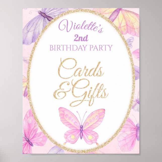 Poster Papillon rose violet cartes d'anniversaire cadeaux (Devant)