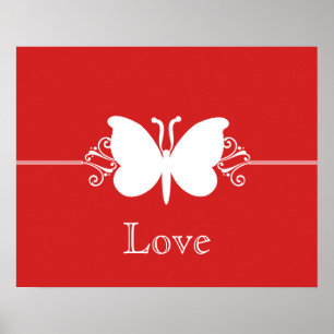 Poster Papillon rouge foncé tournoie l'affiche de la vert