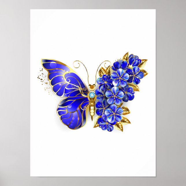 Poster Papillon saphir à fleurs (Devant)
