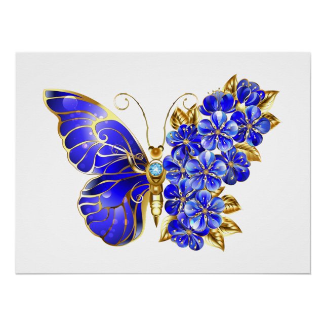 Poster Papillon saphir à fleurs (Devant)