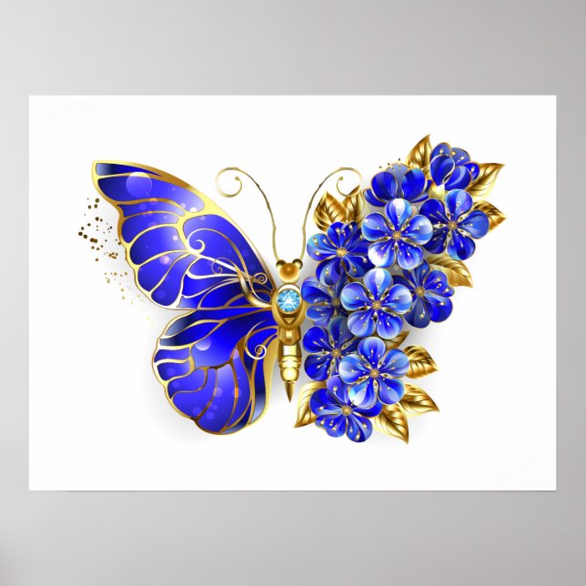 Poster Papillon saphir à fleurs (Devant)