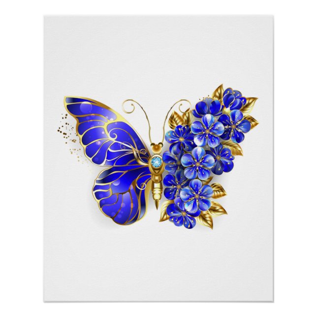 Poster Papillon Saphir Fleur (Devant)