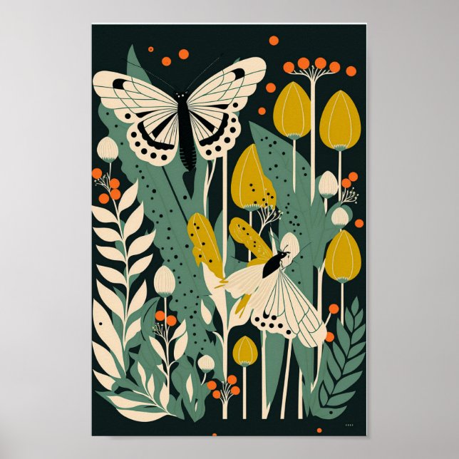 Poster Papillon scandinave danois floral (Devant)