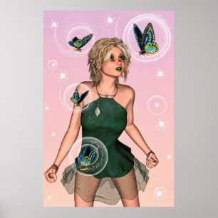 Poster Papillon scintillant Fée Fantaisie Art