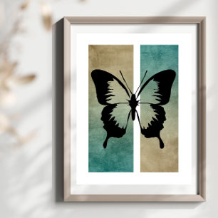 Poster Papillon Silhouette Riche Tan Turquoise Arrière - 