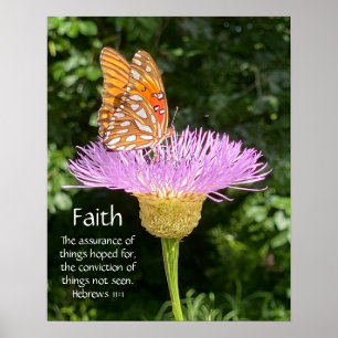 Poster Papillon sur Basketflower, avec vers sur la foi