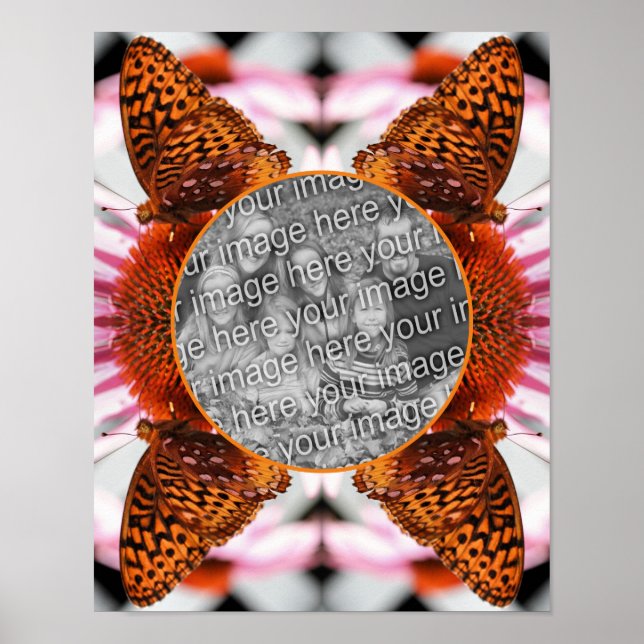 Poster Papillon sur cadre de fleurs Créez votre propre ph (Devant)