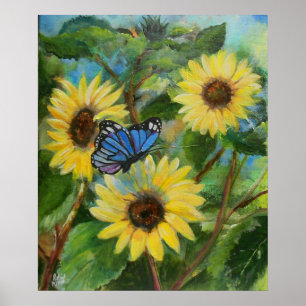 Poster Papillon sur les tournesols